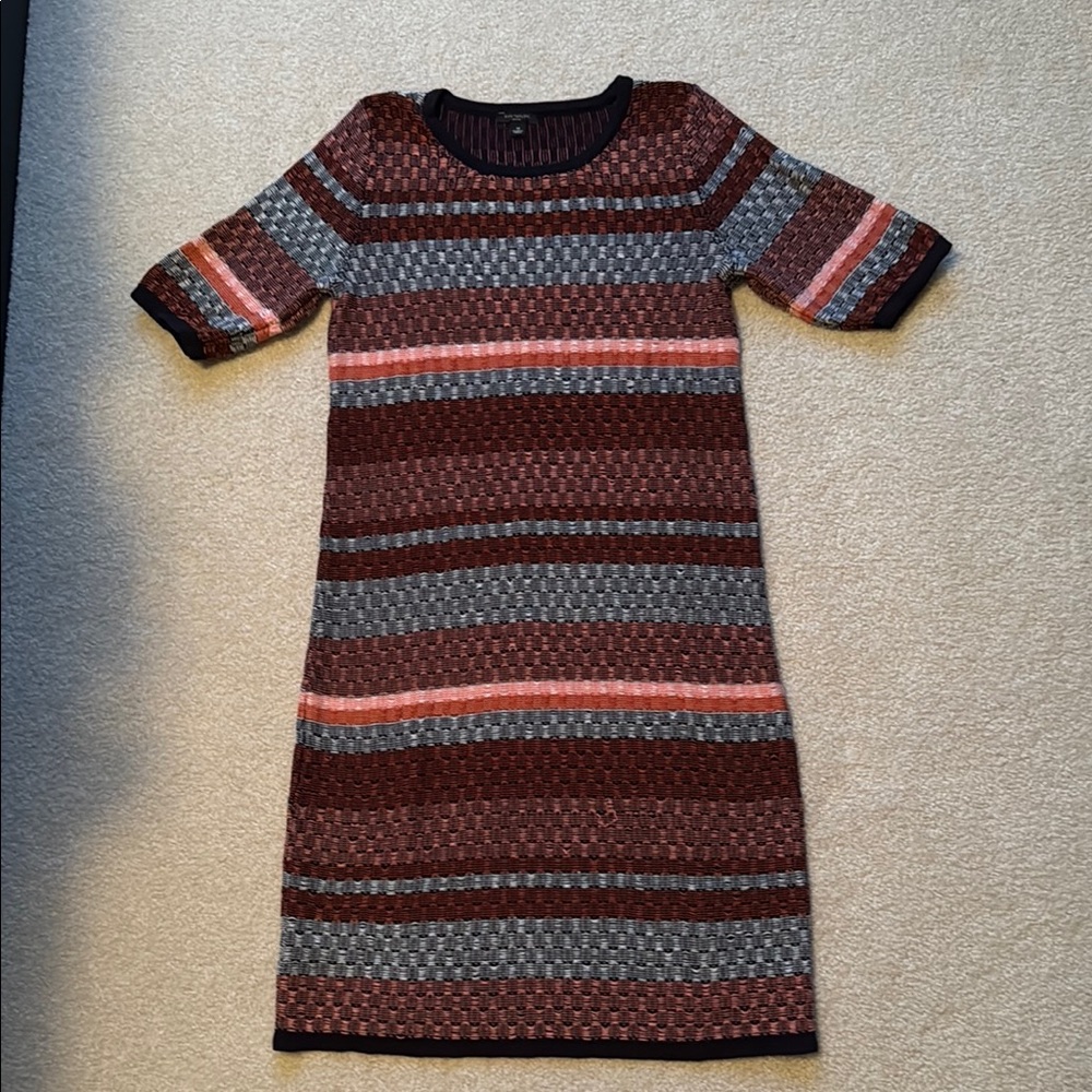 Ann Taylor Navy and Orange Sheath Sweater Dress with Crew Neck